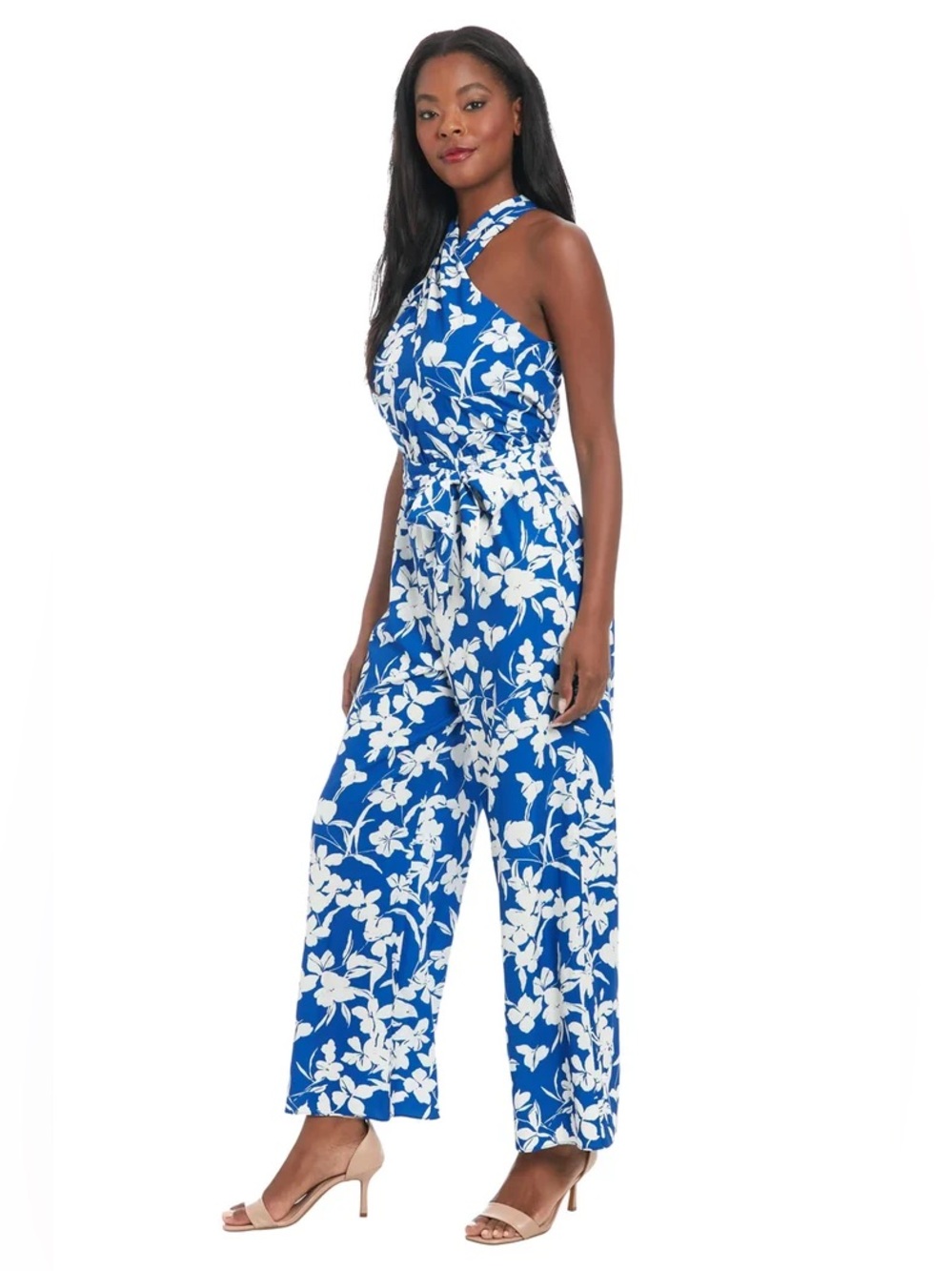 London Times Blue and White Floral Halter Maxi - Picture 4 of 16